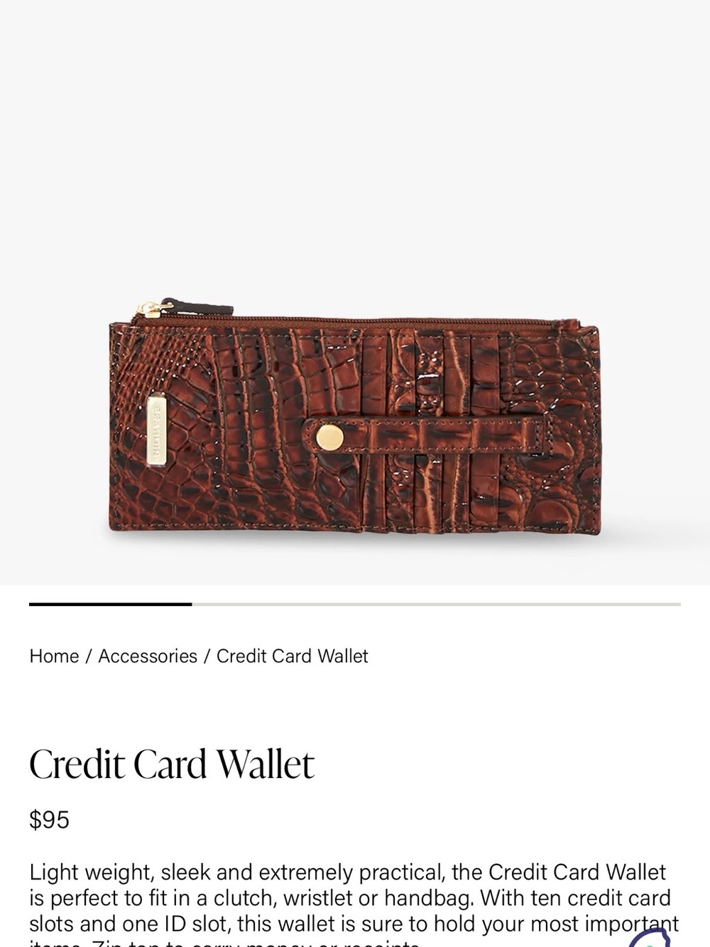 Brahmin Chestnut Brown Croc-Embossed Card Wallet